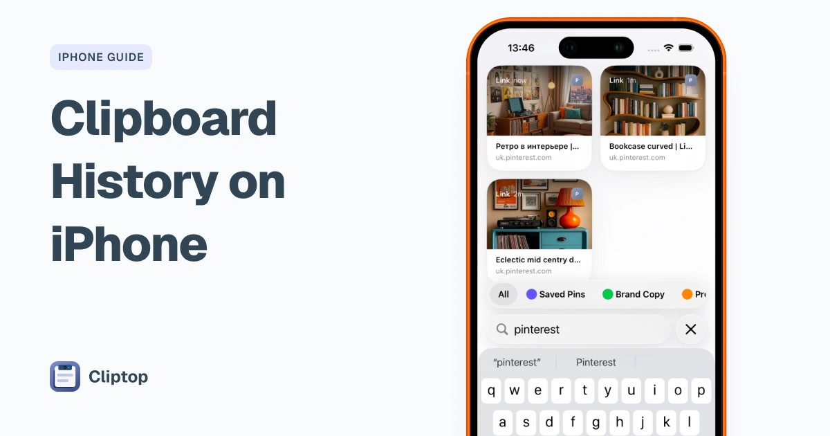 Cliptop clipboard history displayed across a Mac, iPhone, and iPad