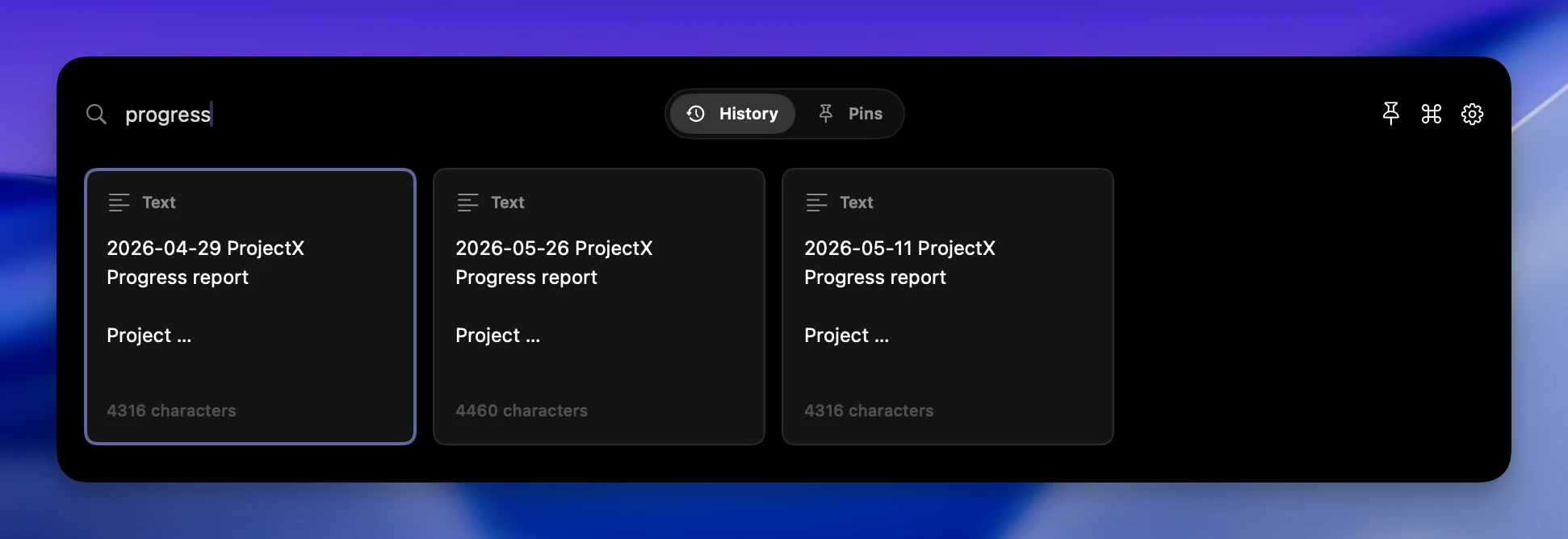 Cliptop clipboard history search results