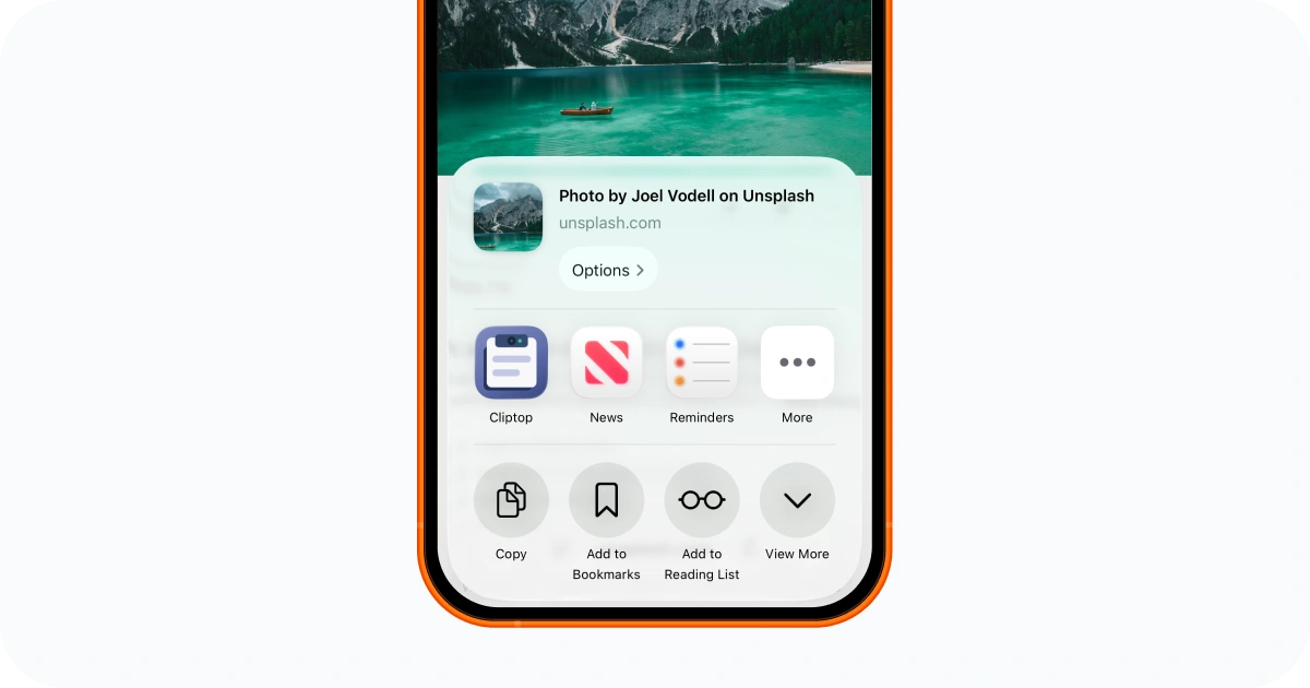 Saving a link to Cliptop History from the iPhone Share Sheet