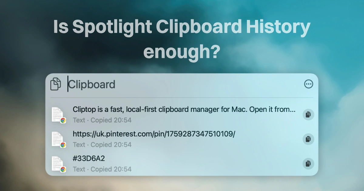 Cliptop clipboard history app for Mac showing searchable copied items