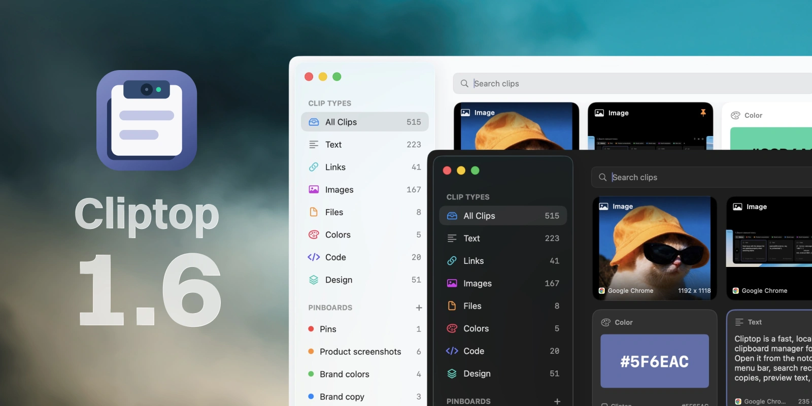 Cliptop 1.6 Library view showing clips in a larger grid
