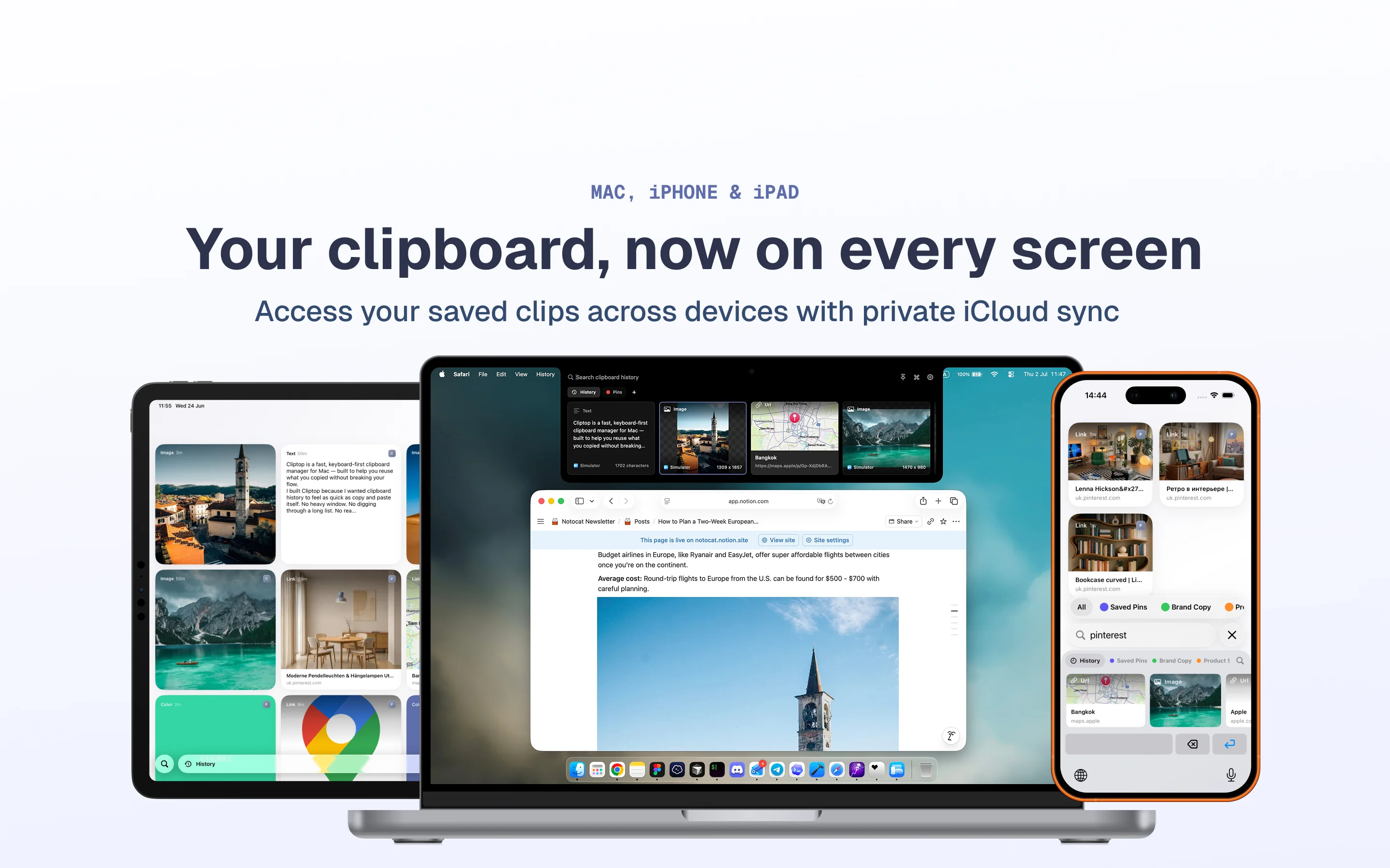 Cliptop running on iPhone and iPad