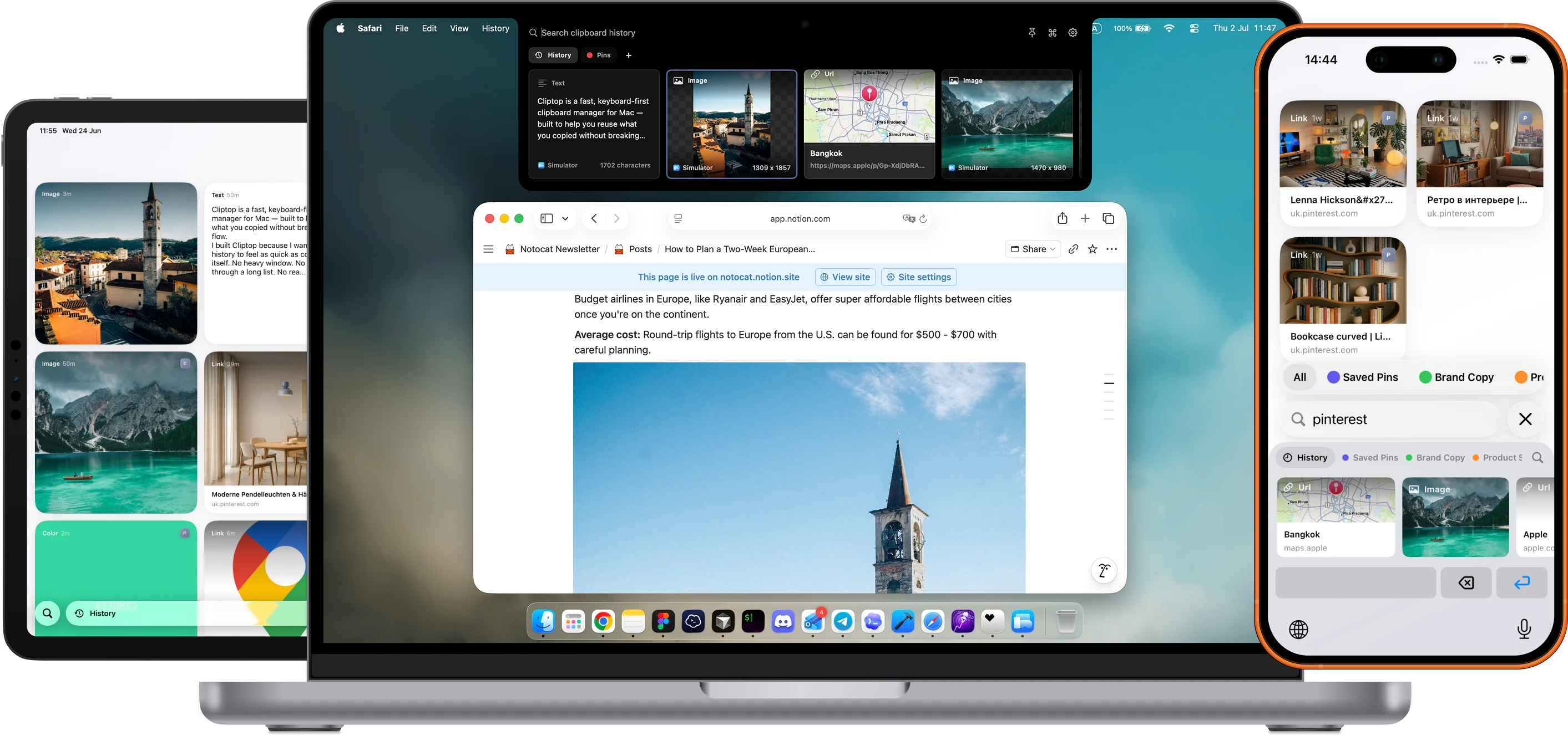 Cliptop running on Mac, iPhone, and iPad