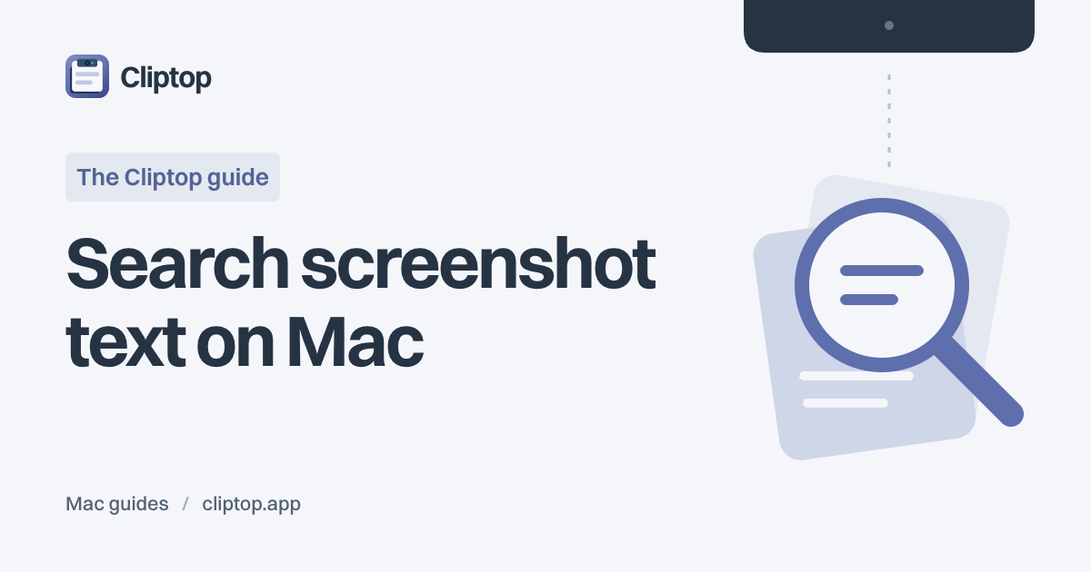 Search screenshot text on Mac — a Cliptop guide with a search symbol.